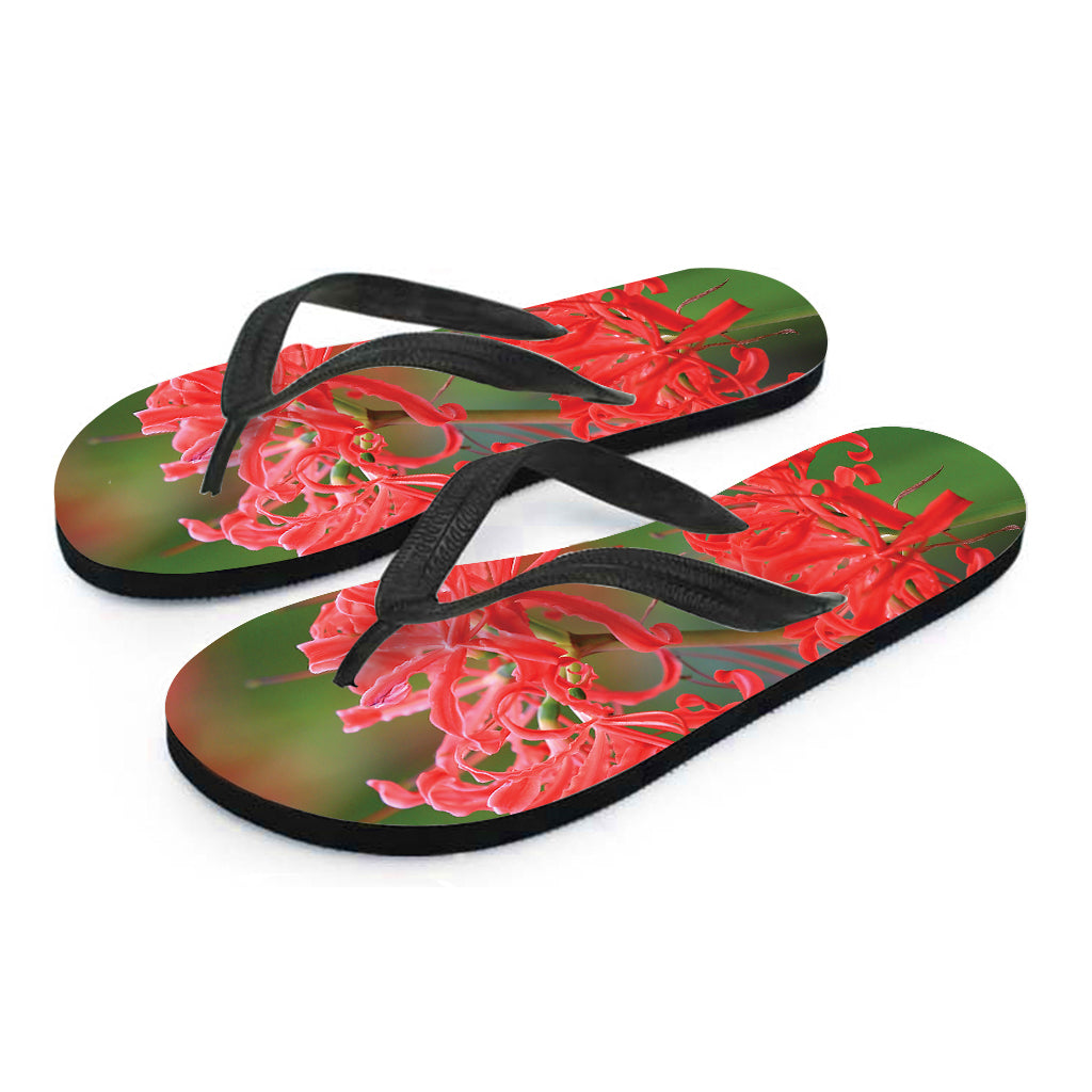 Red Japanese Amaryllis Print Flip Flops