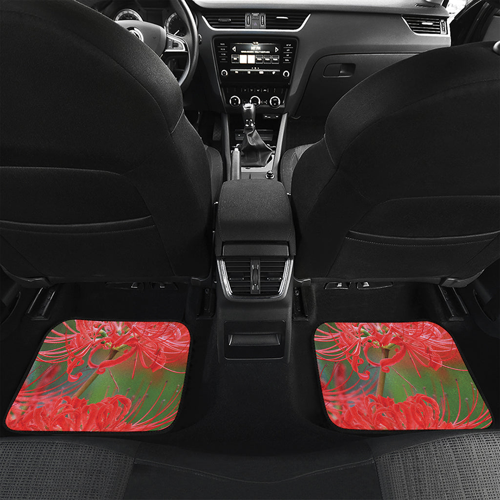 Red Japanese Amaryllis Print Front and Back Car Floor Mats