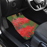 Red Japanese Amaryllis Print Front and Back Car Floor Mats