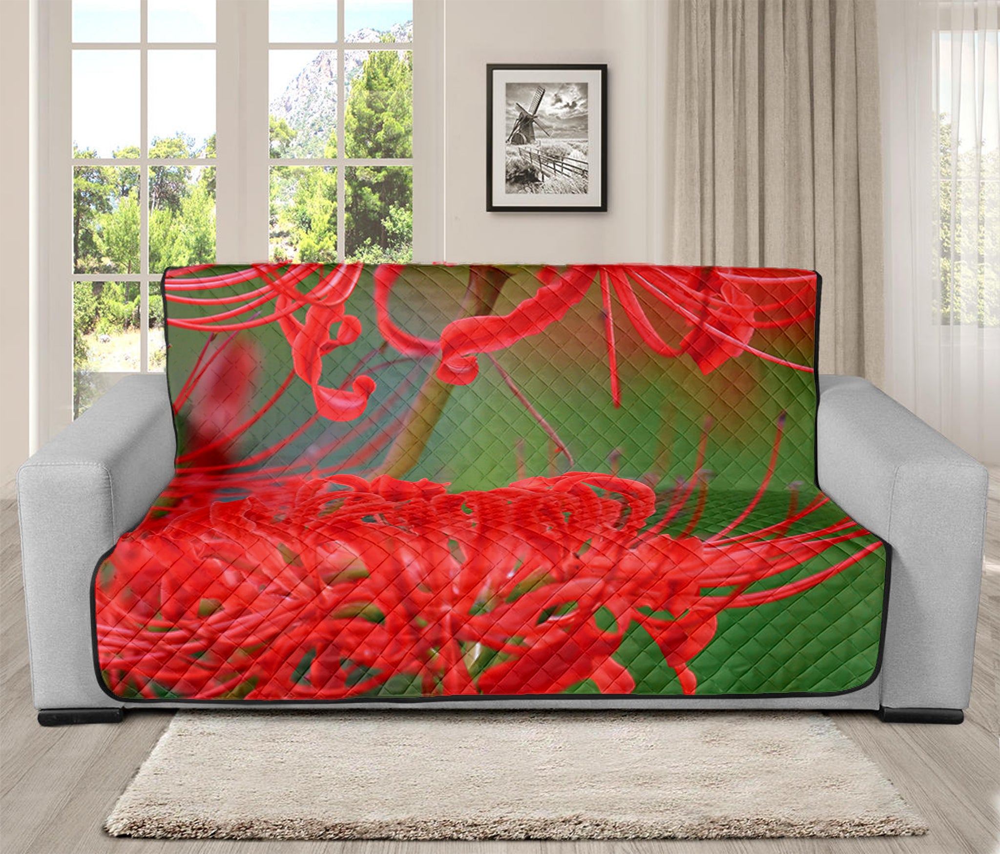 Red Japanese Amaryllis Print Futon Protector