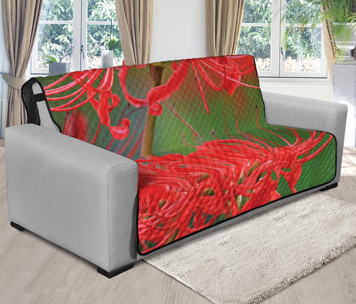 Red Japanese Amaryllis Print Futon Protector