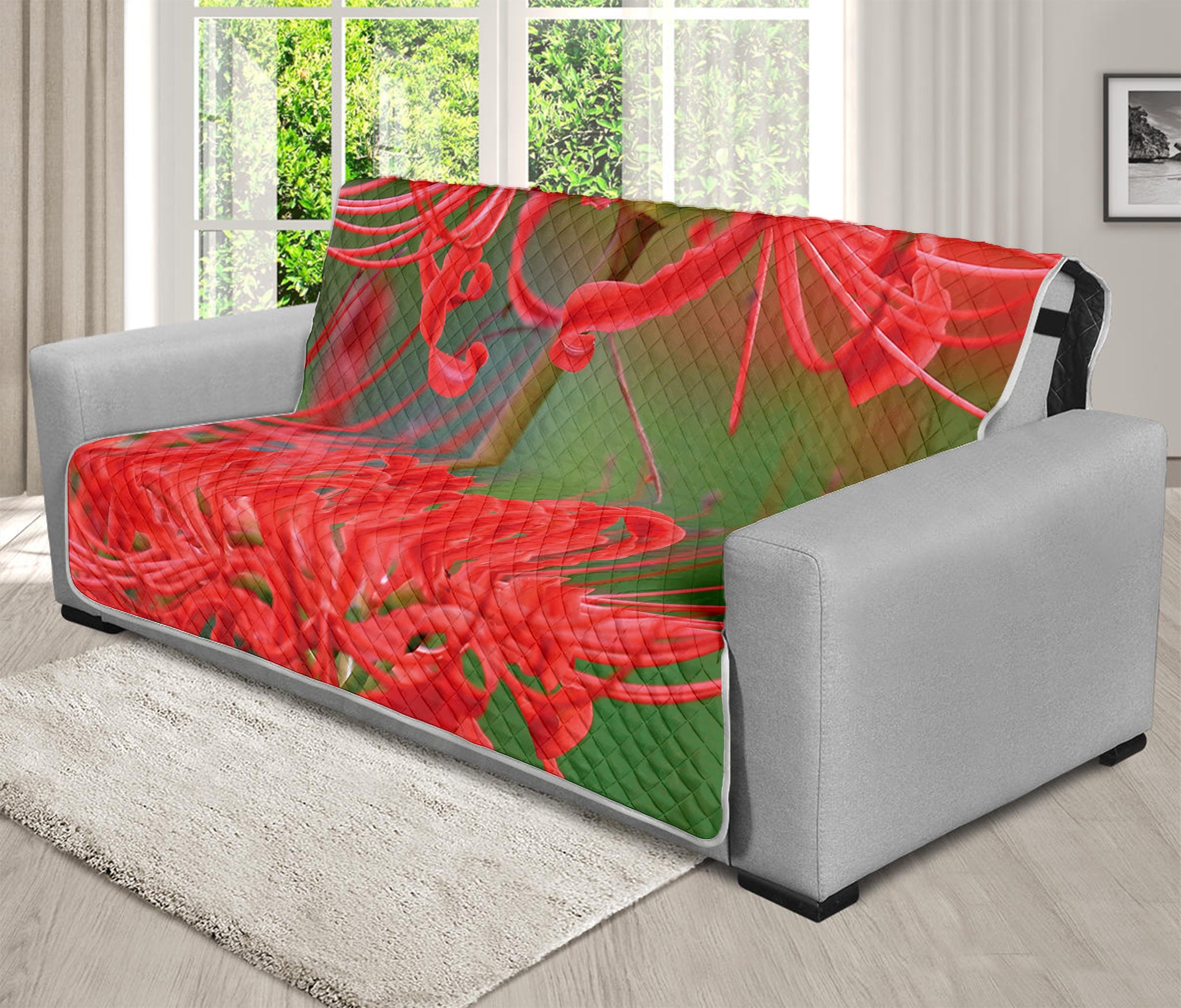 Red Japanese Amaryllis Print Futon Protector