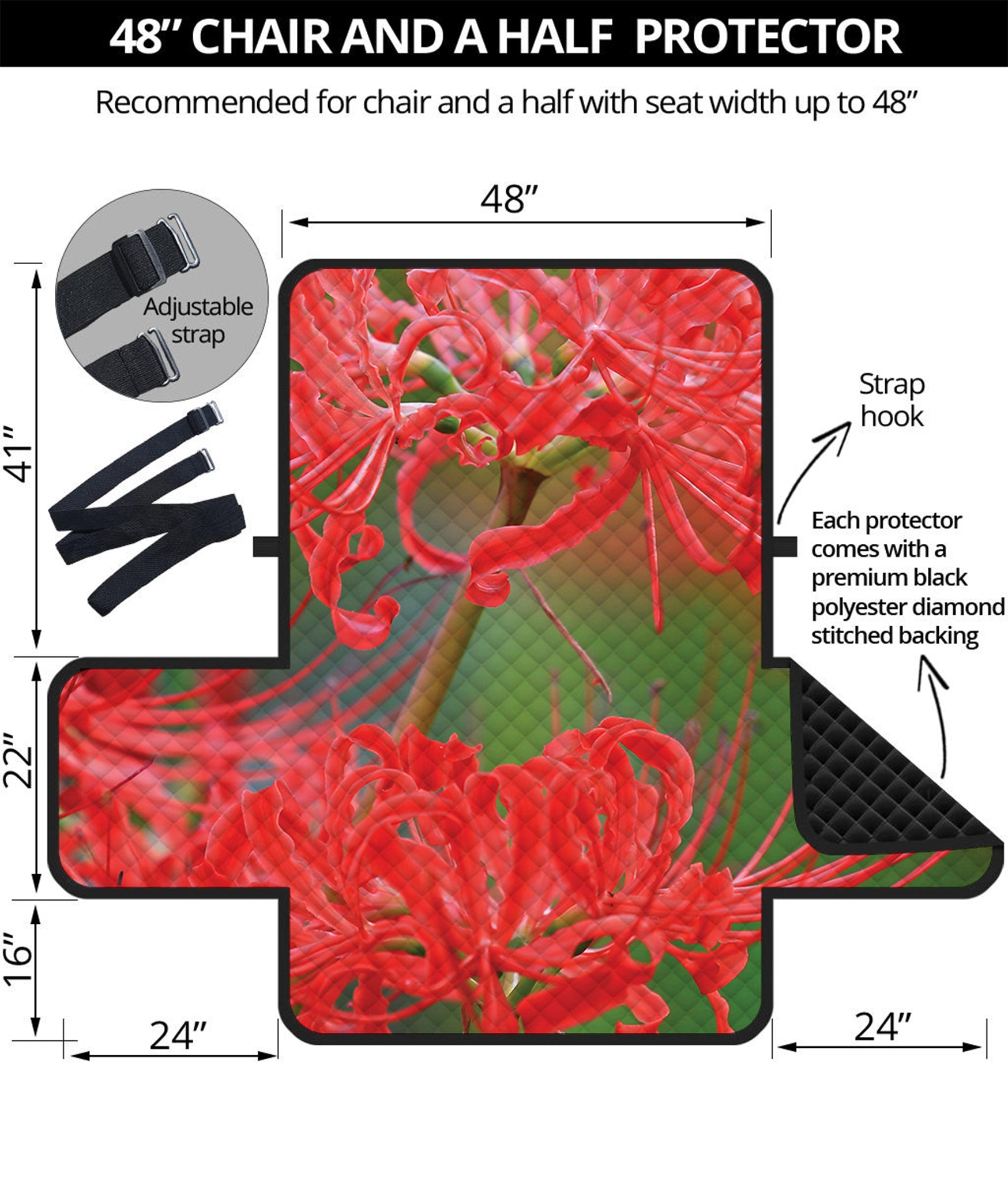 Red Japanese Amaryllis Print Half Sofa Protector