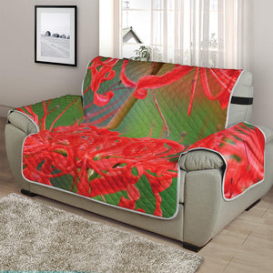 Red Japanese Amaryllis Print Half Sofa Protector