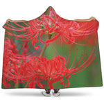 Red Japanese Amaryllis Print Hooded Blanket