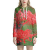 Red Japanese Amaryllis Print Hoodie Dress