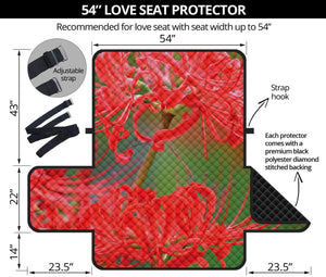 Red Japanese Amaryllis Print Loveseat Protector