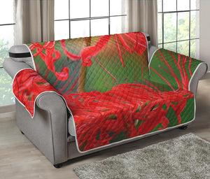 Red Japanese Amaryllis Print Loveseat Protector