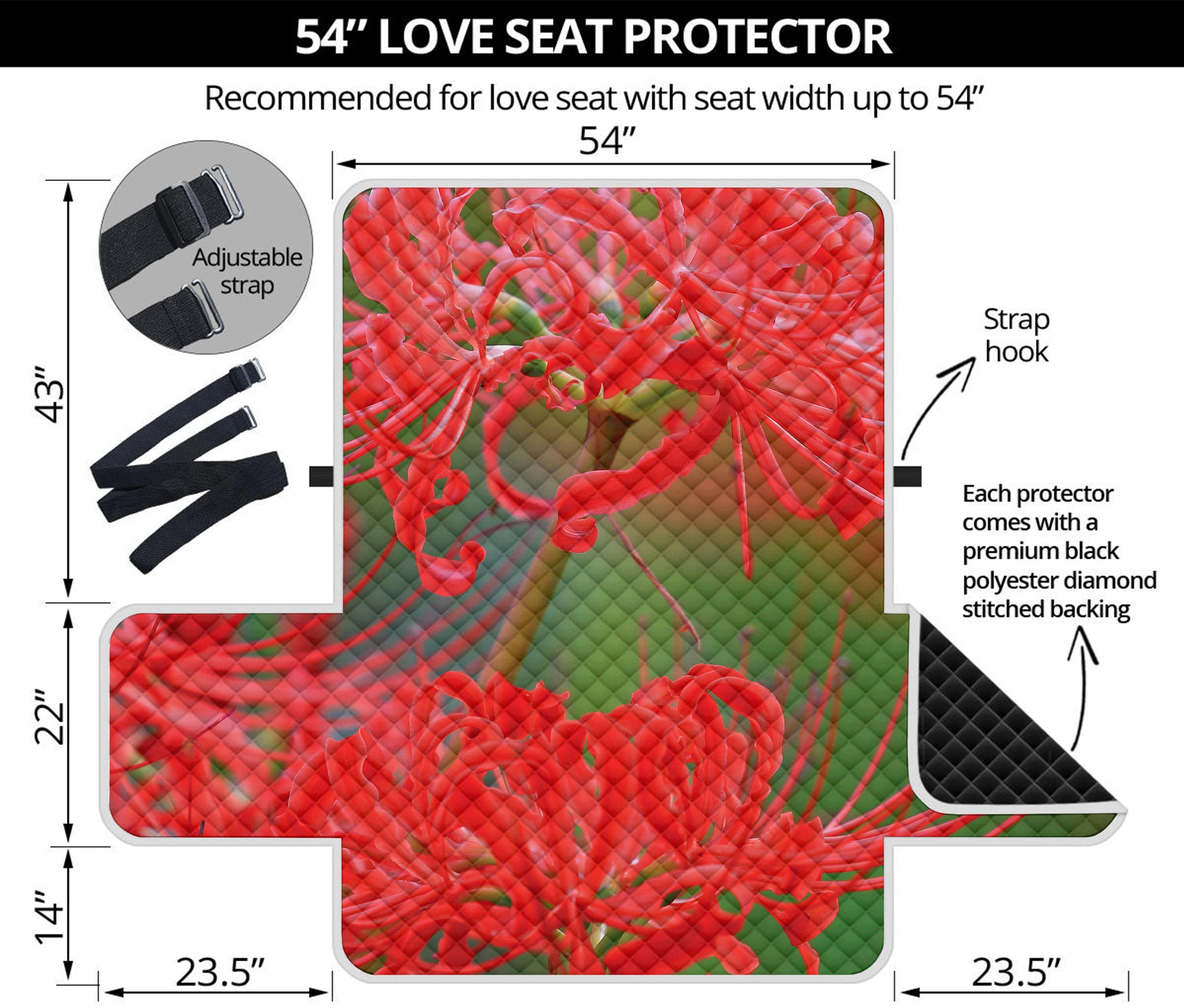 Red Japanese Amaryllis Print Loveseat Protector