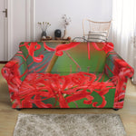 Red Japanese Amaryllis Print Loveseat Slipcover