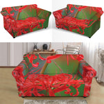 Red Japanese Amaryllis Print Loveseat Slipcover