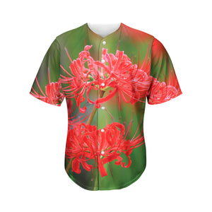 Red Japanese Amaryllis Print Men's Baseball Jersey