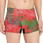 Red Japanese Amaryllis Print Men's Boxer Briefs