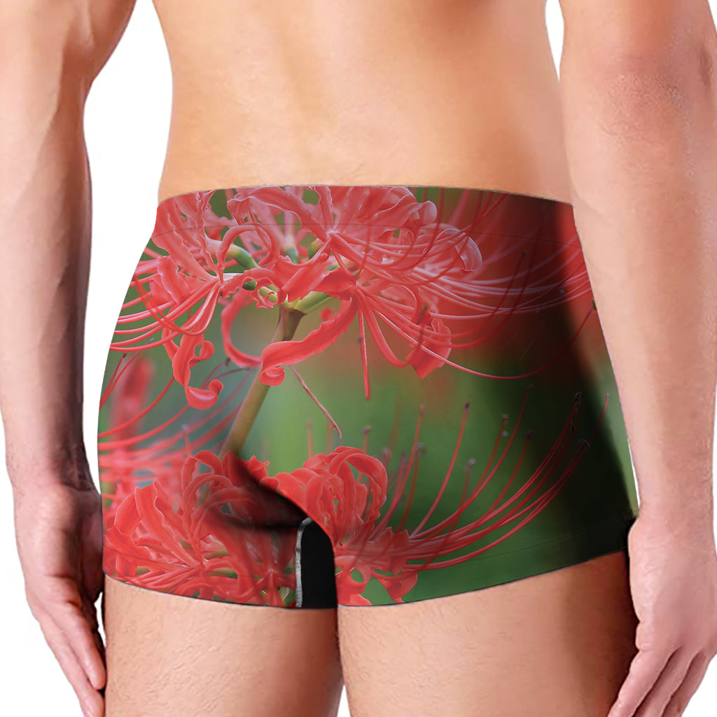 Red Japanese Amaryllis Print Men's Boxer Briefs