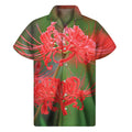 Red Japanese Amaryllis Print Men's Short Sleeve Shirt