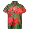 Red Japanese Amaryllis Print Men's Short Sleeve Shirt