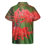 Red Japanese Amaryllis Print Men's Short Sleeve Shirt