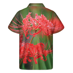 Red Japanese Amaryllis Print Men's Short Sleeve Shirt