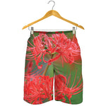 Red Japanese Amaryllis Print Men's Shorts