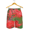 Red Japanese Amaryllis Print Men's Shorts