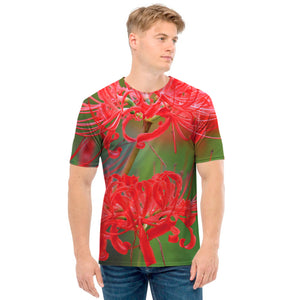 Red Japanese Amaryllis Print Men's T-Shirt