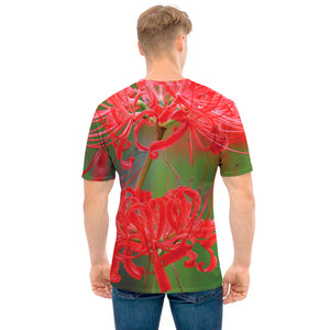 Red Japanese Amaryllis Print Men's T-Shirt