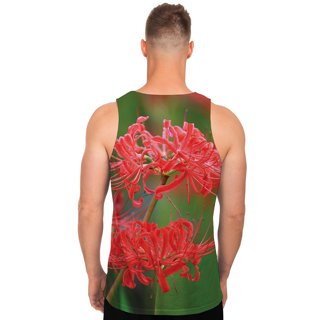 Red Japanese Amaryllis Print Men's Tank Top