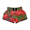 Red Japanese Amaryllis Print Muay Thai Boxing Shorts