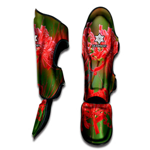 Red Japanese Amaryllis Print Muay Thai Shin Guard