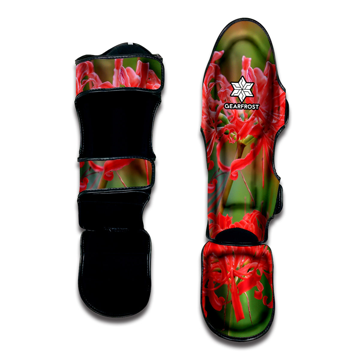 Red Japanese Amaryllis Print Muay Thai Shin Guard