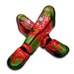 Red Japanese Amaryllis Print Muay Thai Shin Guard