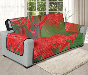 Red Japanese Amaryllis Print Oversized Sofa Protector