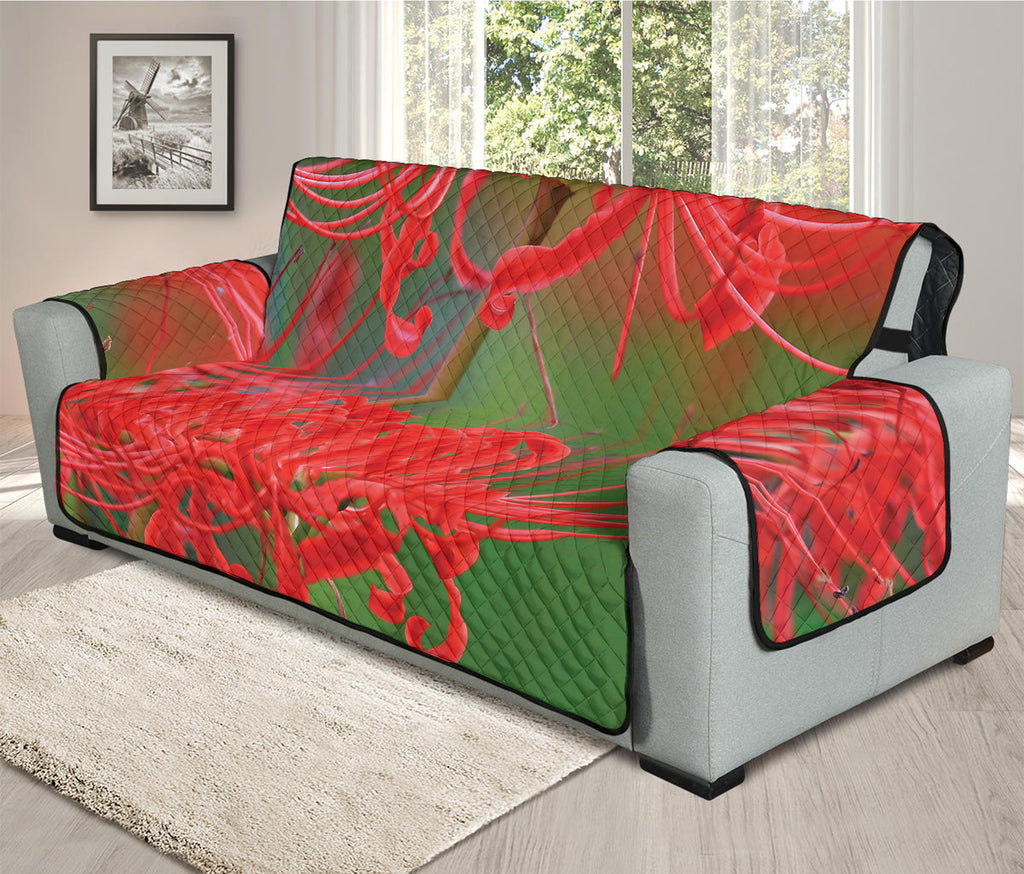 Red Japanese Amaryllis Print Oversized Sofa Protector