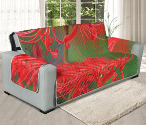 Red Japanese Amaryllis Print Oversized Sofa Protector