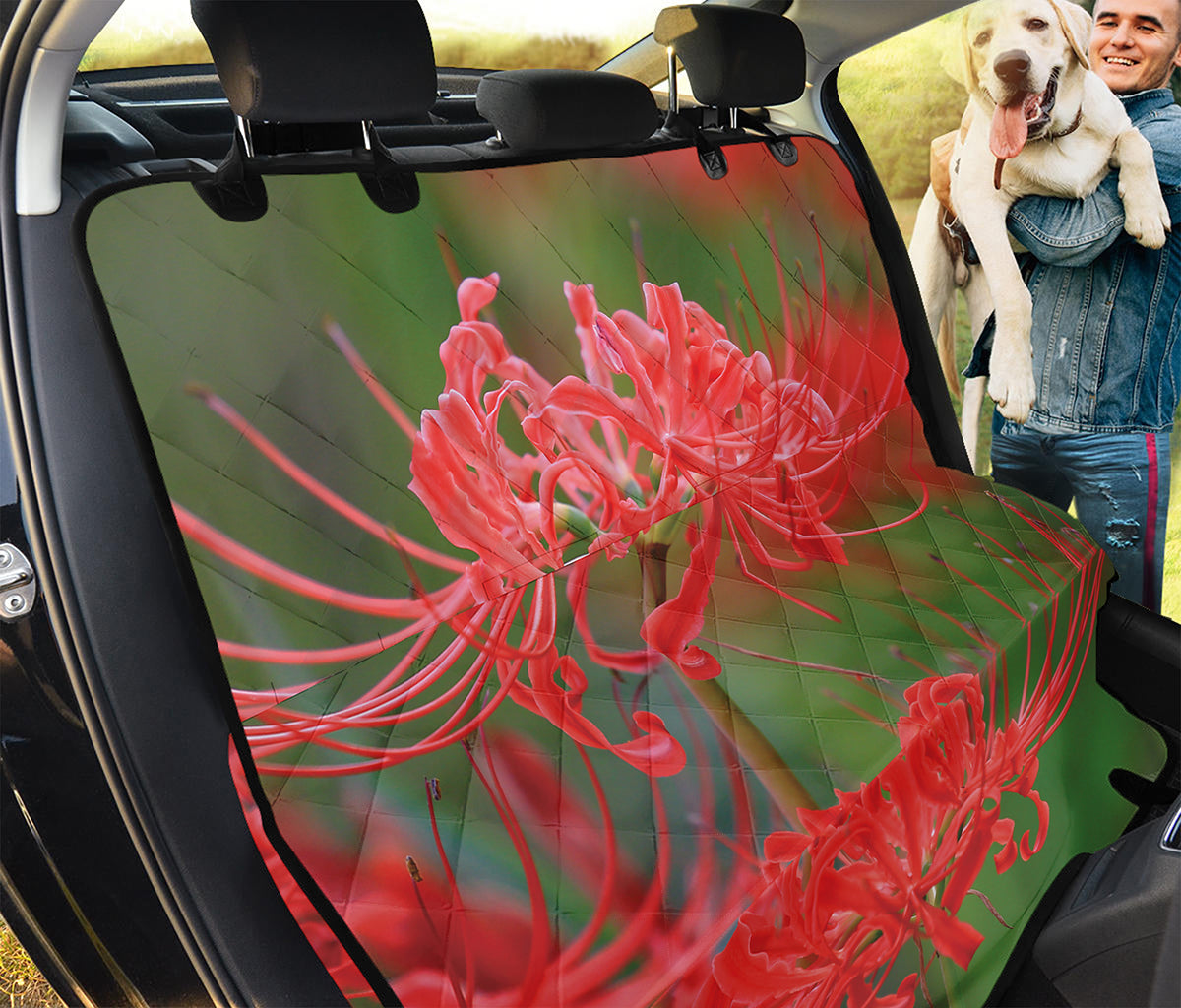 Red Japanese Amaryllis Print Pet Car Back Seat Cover