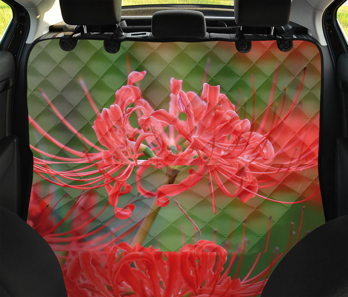 Red Japanese Amaryllis Print Pet Car Back Seat Cover