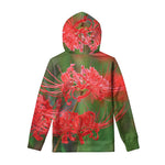 Red Japanese Amaryllis Print Pullover Hoodie