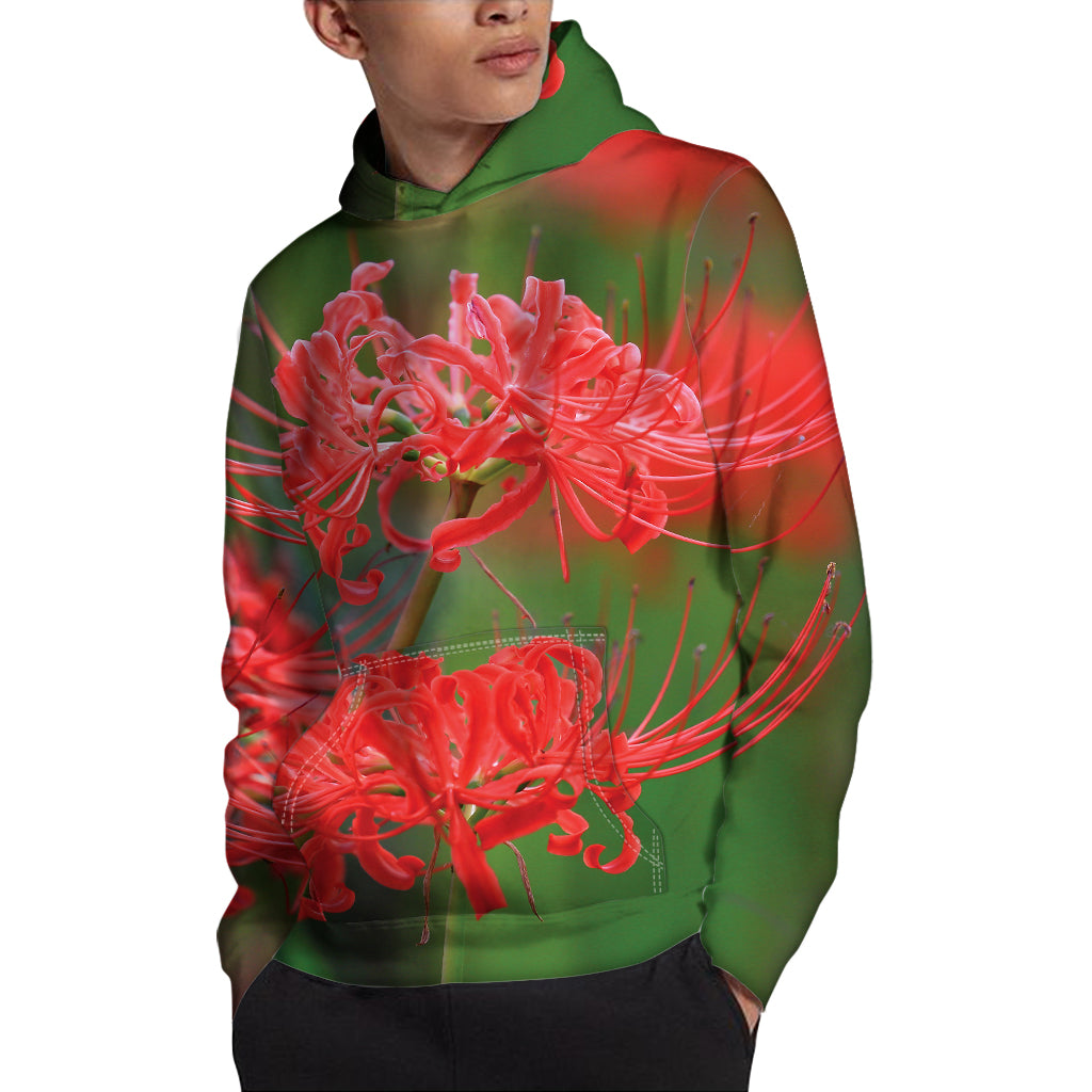 Red Japanese Amaryllis Print Pullover Hoodie