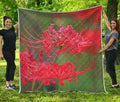 Red Japanese Amaryllis Print Quilt