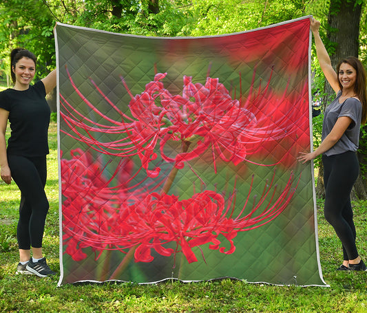 Red Japanese Amaryllis Print Quilt