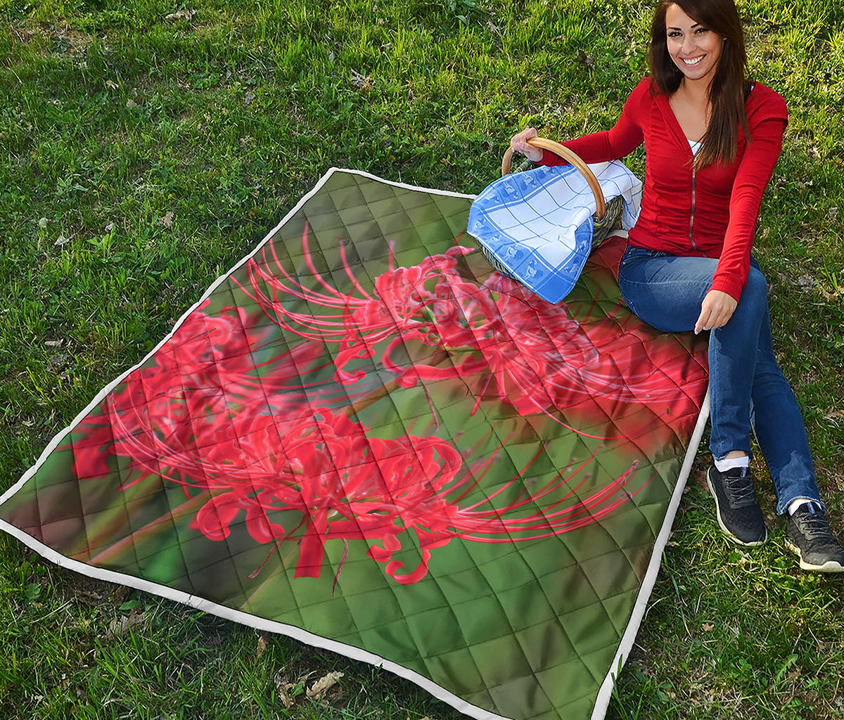 Red Japanese Amaryllis Print Quilt