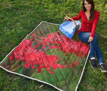 Red Japanese Amaryllis Print Quilt