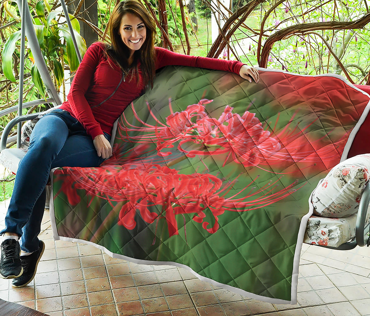 Red Japanese Amaryllis Print Quilt