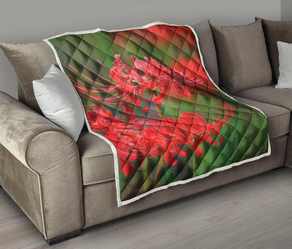 Red Japanese Amaryllis Print Quilt