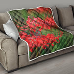 Red Japanese Amaryllis Print Quilt