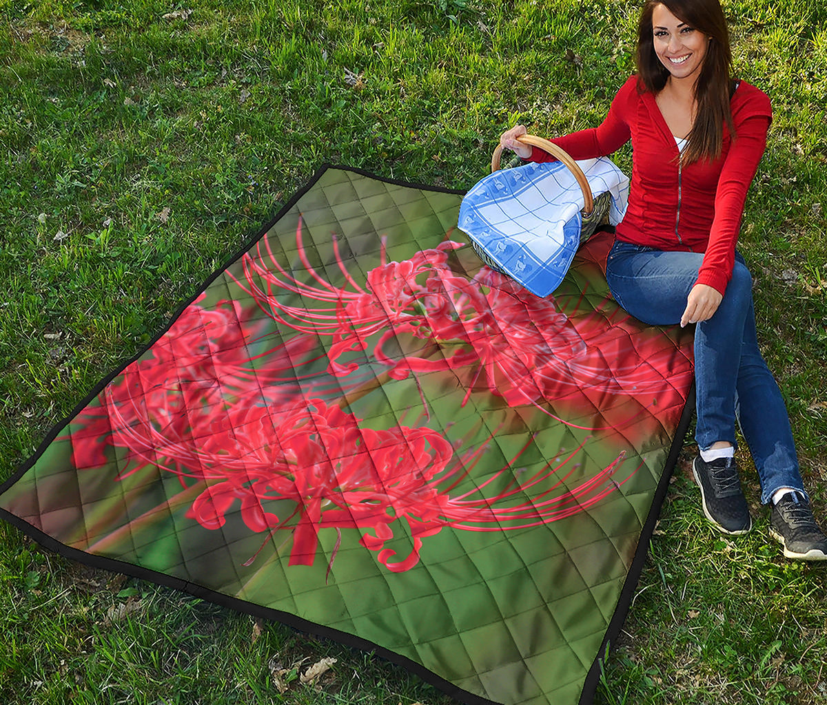 Red Japanese Amaryllis Print Quilt