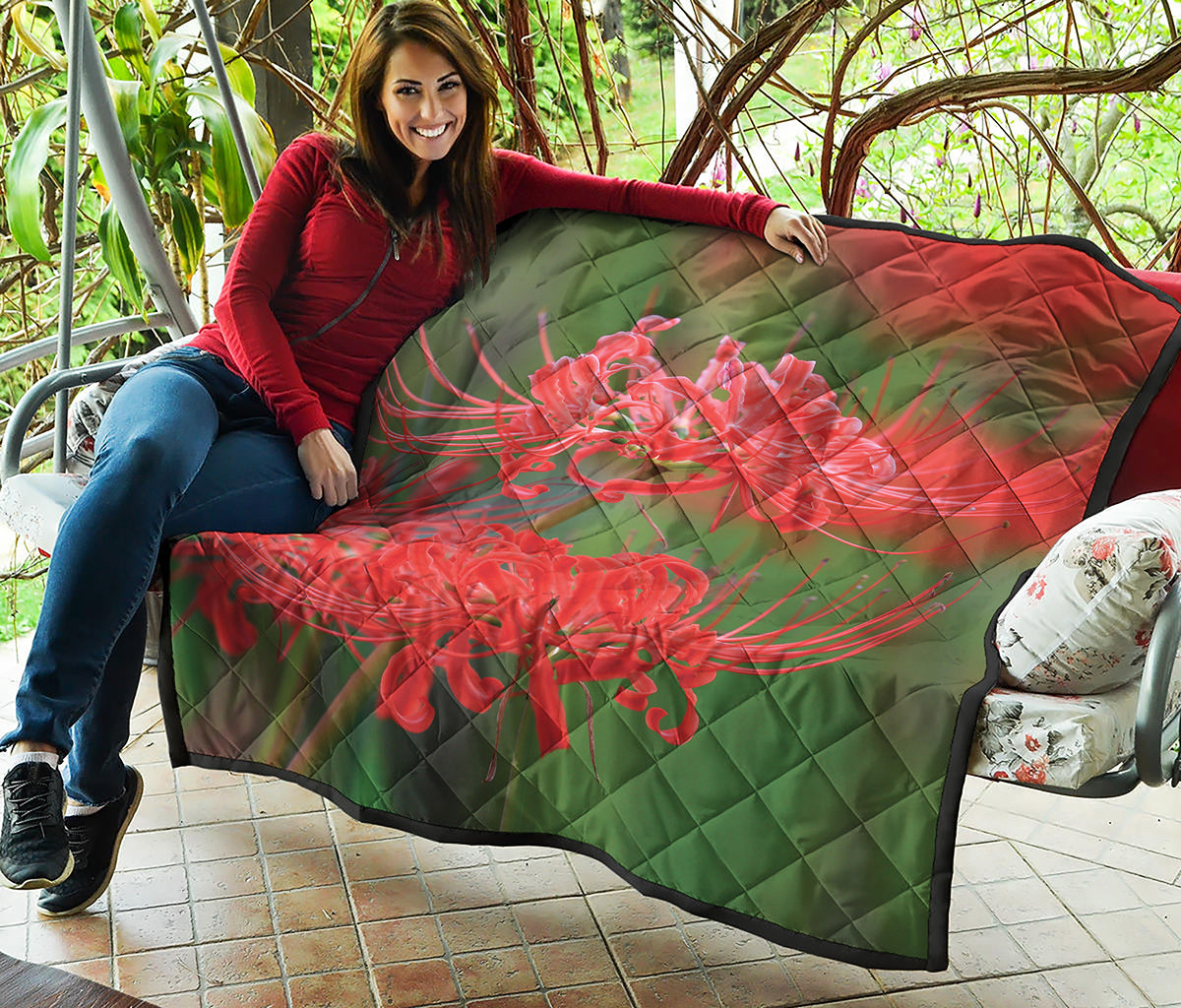 Red Japanese Amaryllis Print Quilt