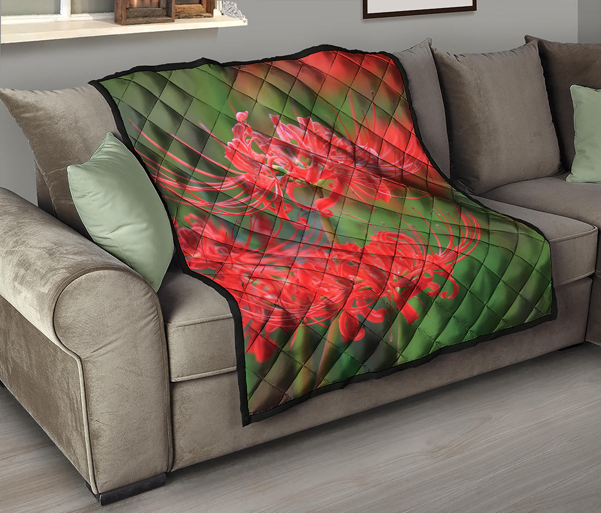 Red Japanese Amaryllis Print Quilt
