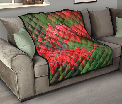 Red Japanese Amaryllis Print Quilt