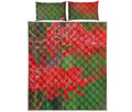 Red Japanese Amaryllis Print Quilt Bed Set